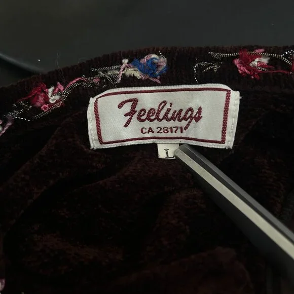 Vtg Brown Chenille Cardigan Sz L • Beaded Embroidery Sparkle Cottagecore‎ Granny - Picture 8 of 9